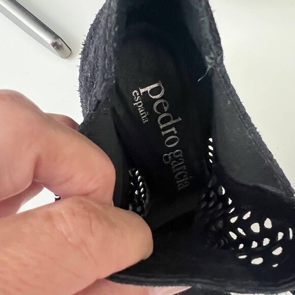 Pedro Garcia Bootie Heels Black Suede Leather Laser Cut Open Toe Size 37.5 - Picture 6 of 8